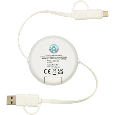 Logotrade business gift image of: Chechia 5-in-1 recycled plastic 100 cm retractable data sync and 45W fast charge cable
