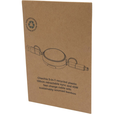 Logo trade promotional giveaways picture of: Chechia 5-in-1 recycled plastic 100 cm retractable data sync and 45W fast charge cable