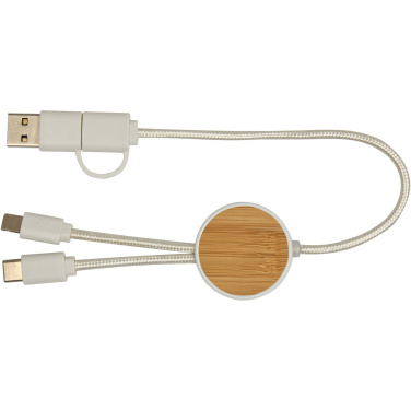 Logotrade promotional merchandise photo of: Chechia 5-in-1 recycled plastic 30 cm data sync and 27W fast charge cable with bamboo details