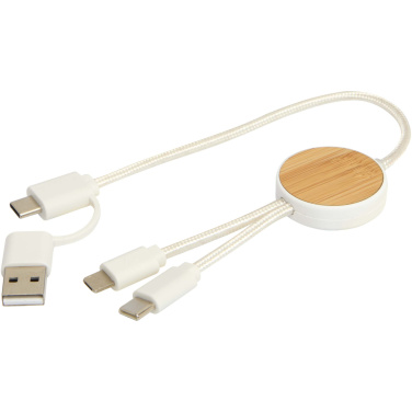 Logo trade promotional product photo of: Chechia 5-in-1 recycled plastic 30 cm data sync and 27W fast charge cable with bamboo details