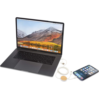 Logotrade corporate gifts photo of: Chechia 5-in-1 recycled plastic 150 cm data sync and 27W fast charge cable with bamboo details