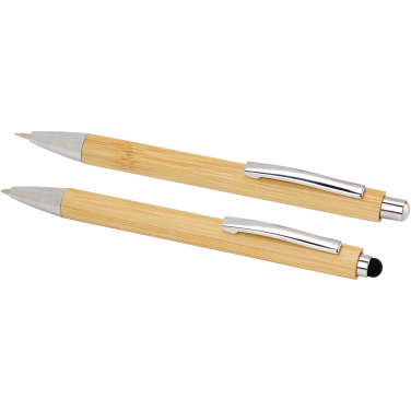 Logotrade business gift image of: Oblys bamboo ballpoint pen and mechanical pencil set (black ink)
