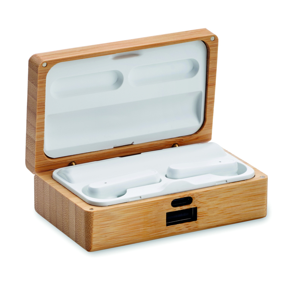 Logo trade promotional merchandise picture of: TWS earbuds in bamboo case