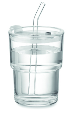 Logo trade business gifts image of: Glass tumbler with straw 400ml