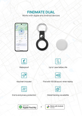 Logo trade promotional gifts picture of: Findmate Dual RCS recycled plastic item finder IPX 5