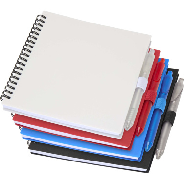 Logo trade promotional product photo of: Niove recycled plastic soft cover notebook and ballpoint pen set (blue ink)