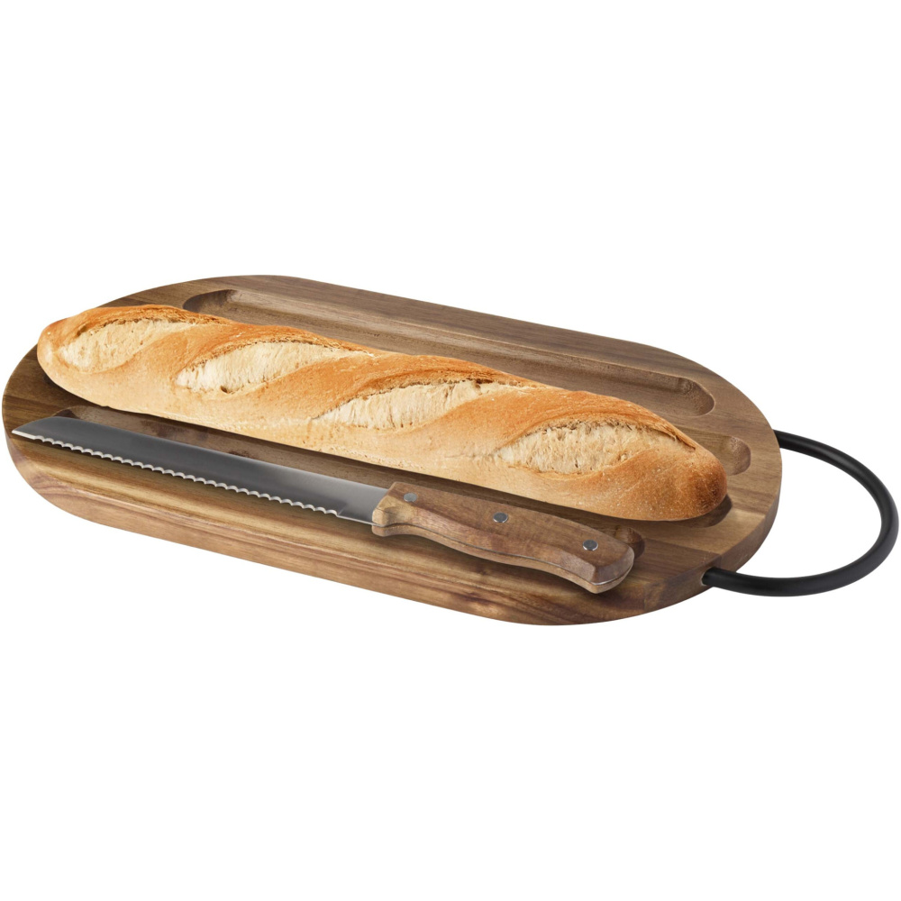 Logotrade promotional gift image of: Prestige acacia wood chopping board with bread knife