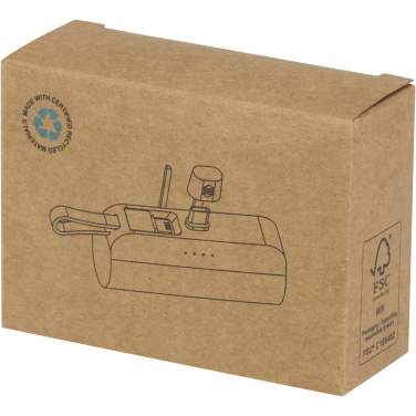 Logo trade advertising products image of: Alnair 5000 mAh 10W recycled plastic Type-C power bank with built-in flip stand and 2-in-1 cable