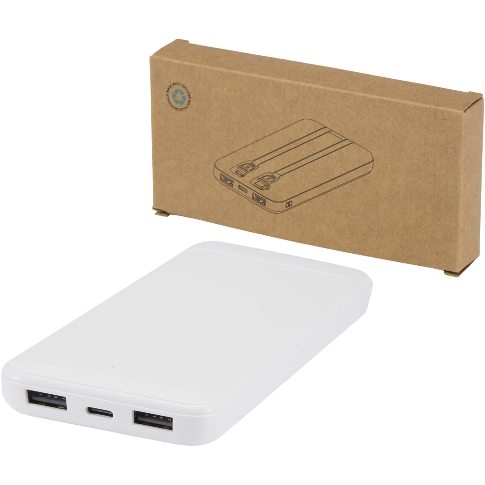 Logo trade promotional items image of: Adhil 10.000 mAh 10W recycled plastic power bank with 2 built-in cables