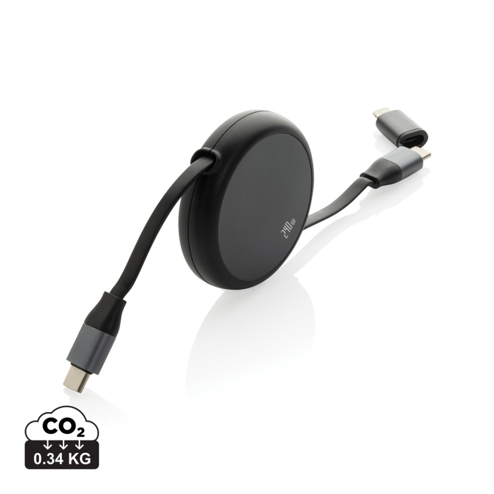 Logo trade promotional merchandise picture of: Terra RCS recycled aluminium retractable 240W 2-in-1 cable