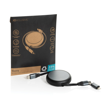 Logotrade promotional product picture of: Terra RCS recycled aluminium retractable 240W 2-in-1 cable