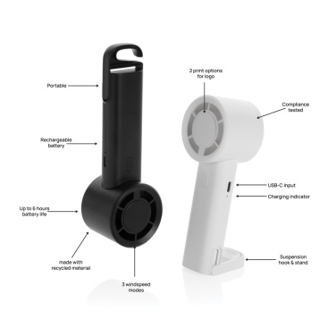 Logo trade promotional merchandise image of: Twist RCS recycled plastic re-chargeable portable fan