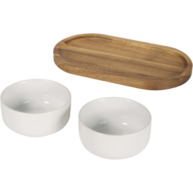 Logo trade promotional item photo of: Noa wooden tray and ceramic serving bowls set
