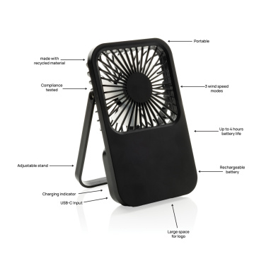 Logotrade promotional merchandise picture of: Aervina RCS recycled plastic re-chargeable desk fan