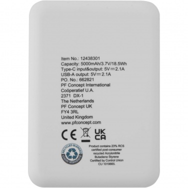 Logo trade mainoslahjat tuotekuva: Asama 5 000 mAh:n Type-C-varavirtalähde kierrätetystä muovista