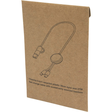 Logo trade liikelahjat tuotekuva: Chechia kierrätysmuovinen 30 cm:n ja 27 W:n datasynkronoiva 5-in-1-pikalatauskaapeli bambukoristeilla