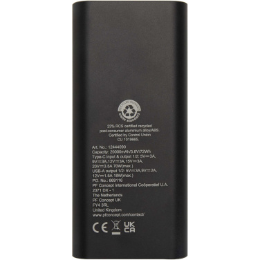 Logotrade dāvanas foto: Acamar 20.000 mAh 70W pārstrādāta alumīnija klēpjdatora pārnēsājamais akumulators