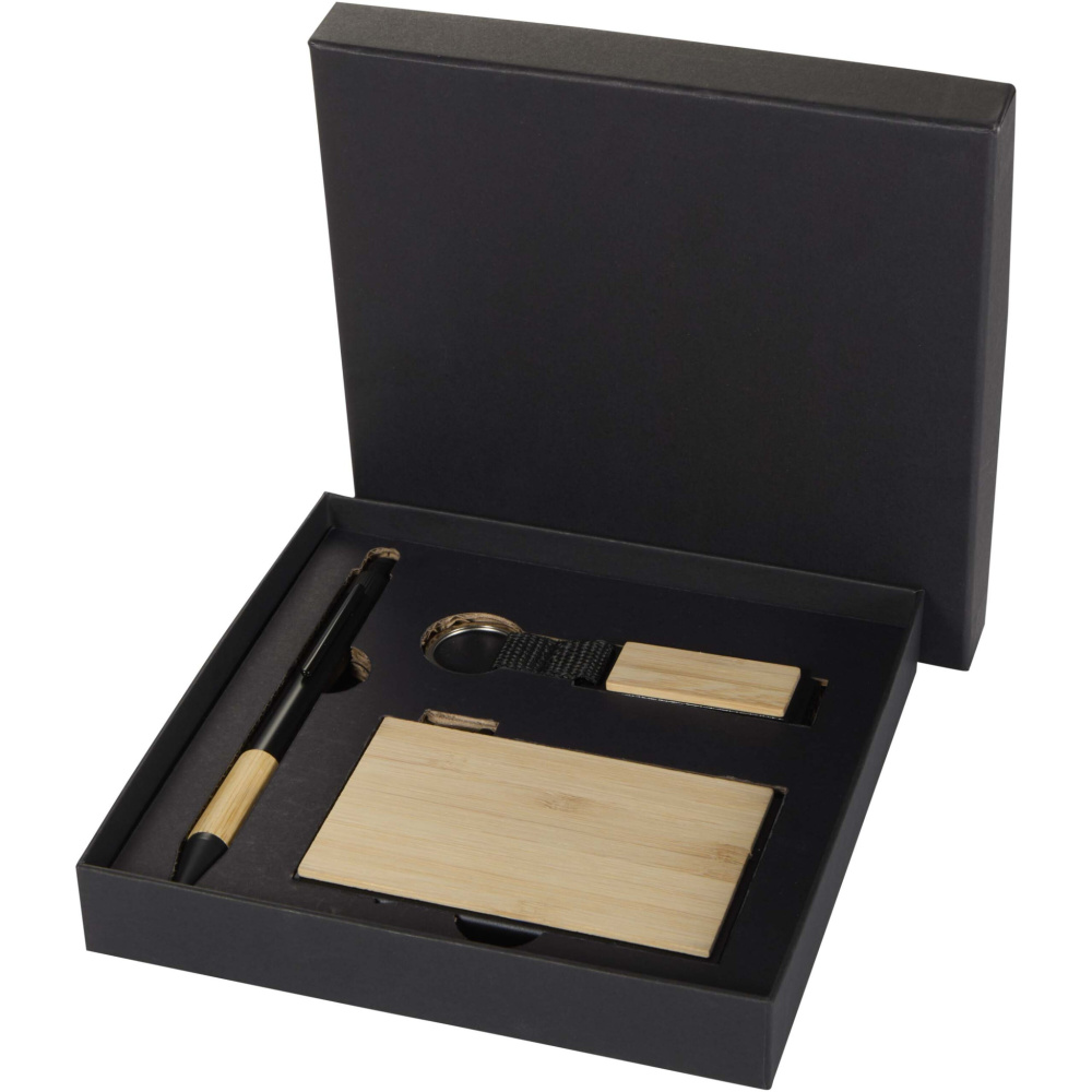 Logotrade ziemassvētku dāvanas foto: Minka RCS pārstrādāta alumīnija lodīšu pildspalvas, atslēgu piekariņa un RFID karšu turētāja dāvanu komplekts